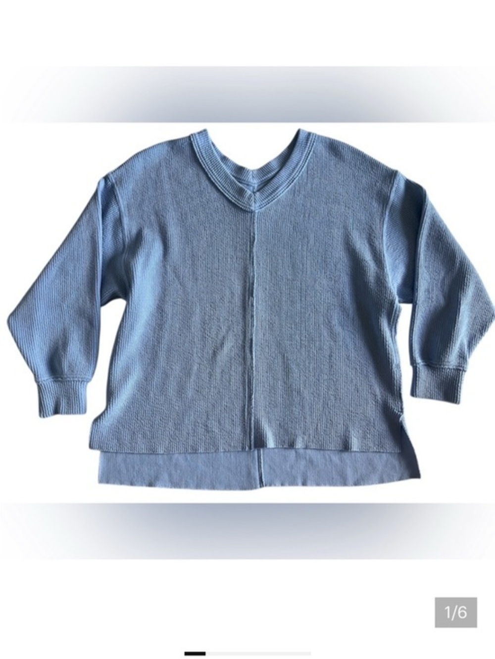 aerie Light Blue Waffle-Knit V-Neck Sweatshirt